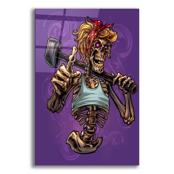 Epic Art 'Sledgehammer Skeleton Female' by Flyland Designs, Acrylic Glass Wall Art, 12"x16"