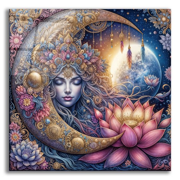 Epic Art 'Sleeping Moon' by Rey Klimt Acrylic Glass Wall Art, 12" x 12"
