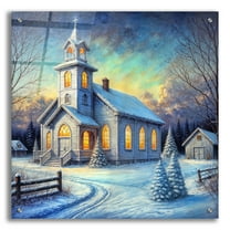 Epic Art 'Small White Church In Winter' by Rey Klimt Acrylic Glass Wall Art, 24" x 24"