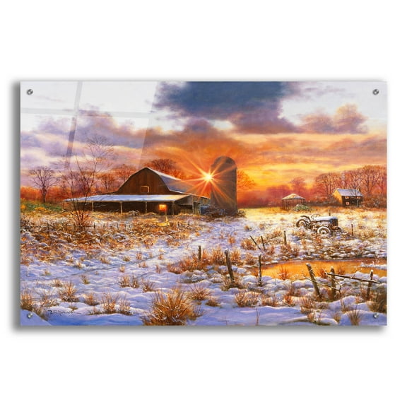 Epic Art 'Snow Barn' by Bill Makinson, Acrylic Glass Wall Art, 36"x24"