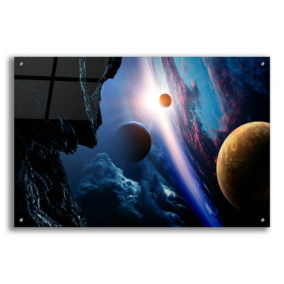 Epic Art 'Space With Planets' by Epic Portfolio, Acrylic Glass Wall Art, 36"x24"