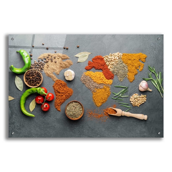 Epic Art 'Spicy World Map' by Epic Portfolio, Acrylic Glass Wall Art, 36"x24"