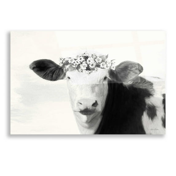 Epic Art 'Spotted Cow with Flowers' by Lori Deiter, Acrylic Glass Wall Art, 16"x12"