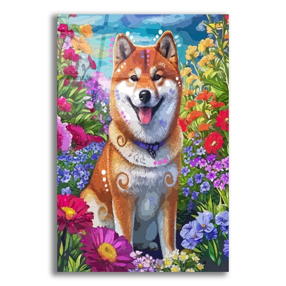 Epic Art 'Spring Shiba Inu'  by Dean Russo Acrylic Glass Wall Art, 12" x 16"
