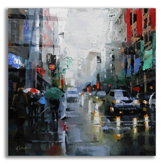 Epic Art 'St. Catherine Street Rain' by Mark Lague, Acrylic Glass Wall Art, 12"x12"