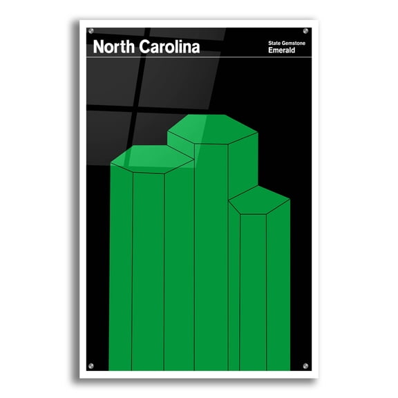 Epic Art 'State Posters NC' by Print Collection, Acrylic Glass Wall Art, 24"x36"