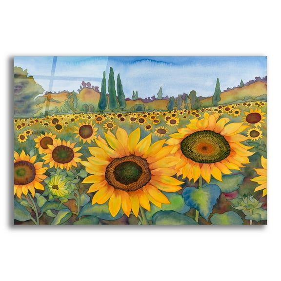 Epic Art 'Sunflower Fields' by Carissa Luminess, Acrylic Glass Wall Art, 24"x16"