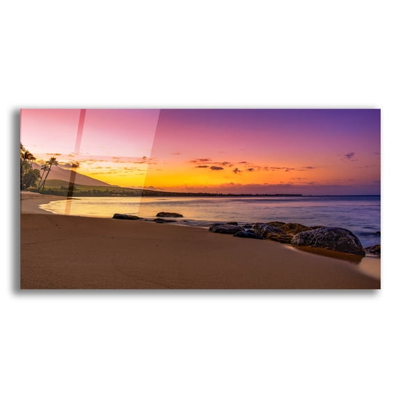 Epic Art 'Sunset Beach' by Jonathan Ross, Acrylic Glass Wall Art, 24"x12"