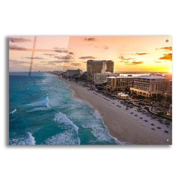 Epic Art 'Sunset On Cancun' by Jonathan Ross, Acrylic Glass Wall Art, 36"x24"