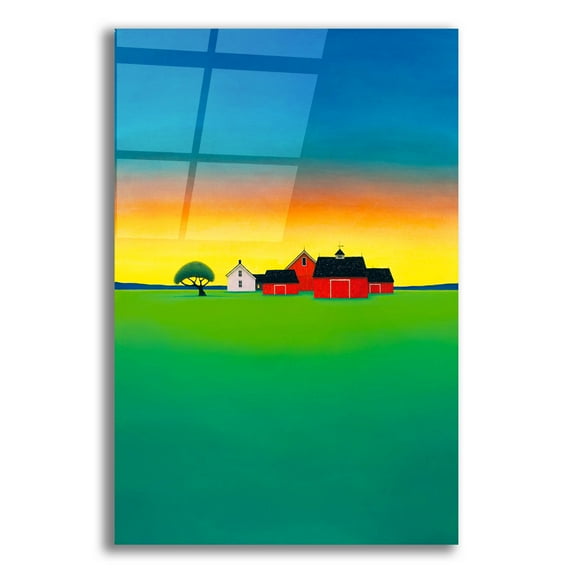 Epic Art 'Teal Sky Red Barn' by Michael Fratrich Acrylic Glass Wall Art, 12" x 16"