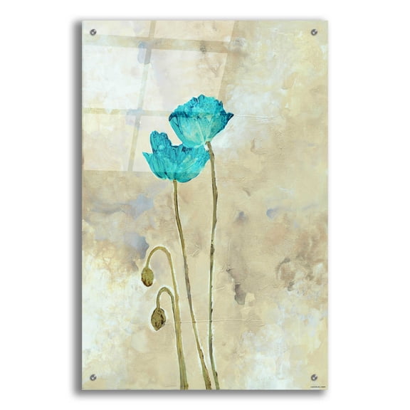 Epic Art 'Tealqoise Flowers 1' by Jadei Graphics, Acrylic Glass Wall Art, 24"x36"