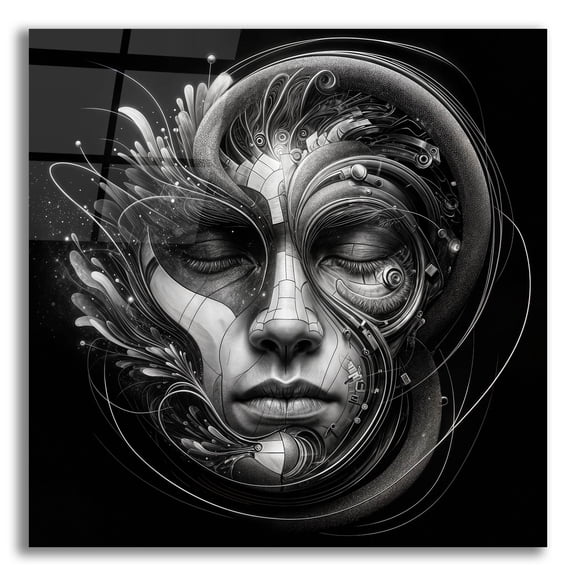 Epic Art 'Techno Face 2' by KIR.DART Acrylic Glass Wall Art, 12" x 12"