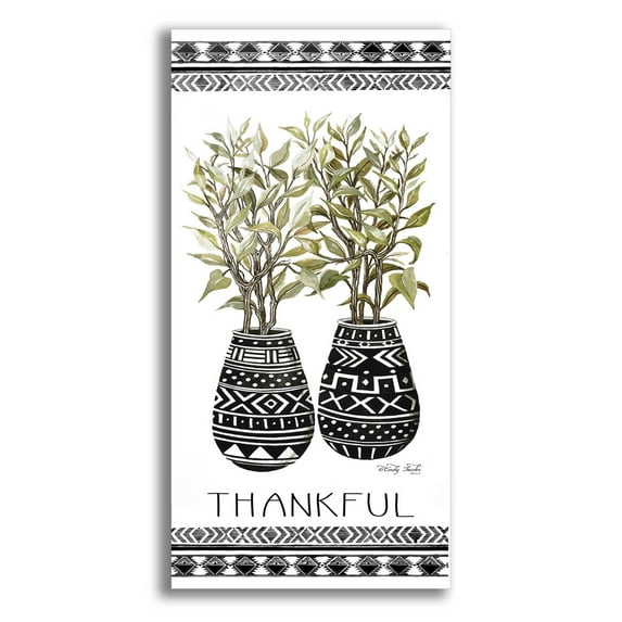 Epic Art 'Thankful Mud Cloth Vase' by Cindy Jacobs, Acrylic Glass Wall Art, 12"x24"