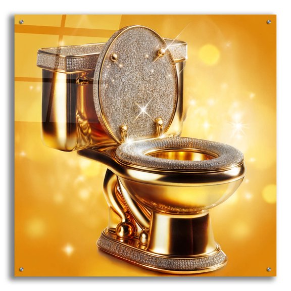 Epic Art 'The Throne - Gold And Diamonds Toilet' by Rey Klimt Acrylic Glass Wall Art, 36" x 36"
