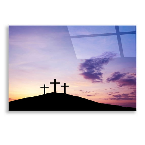 Epic Art 'Three Crosses,' Acrylic Glass Wall Art, 24"x16"