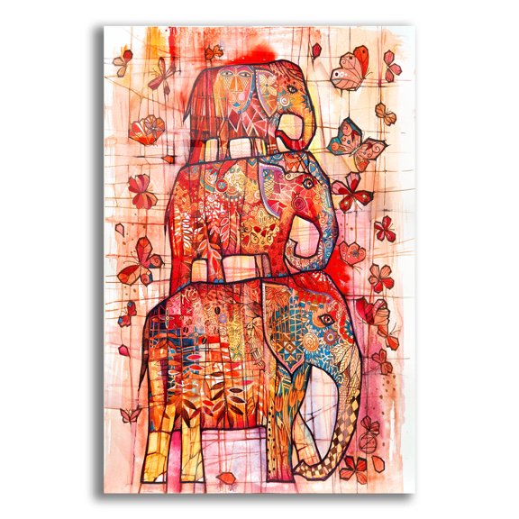 Epic Art 'Three Elephants' by Oxana Zaika Acrylic Glass Wall Art, 12" x 16"