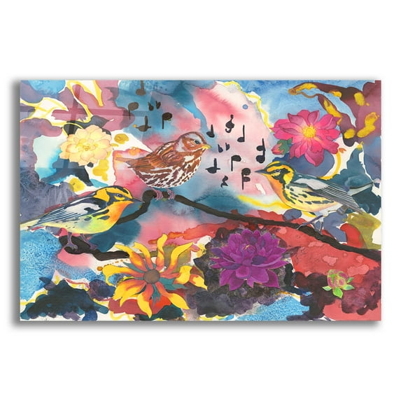 Epic Art 'Three Little Birds' by Carissa Luminess, Acrylic Glass Wall Art, 24"x16"