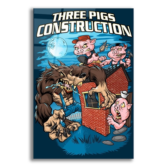 Epic Art 'Three Little Pigs Construction' by Flyland Designs, Acrylic Glass Wall Art, 12"x16"