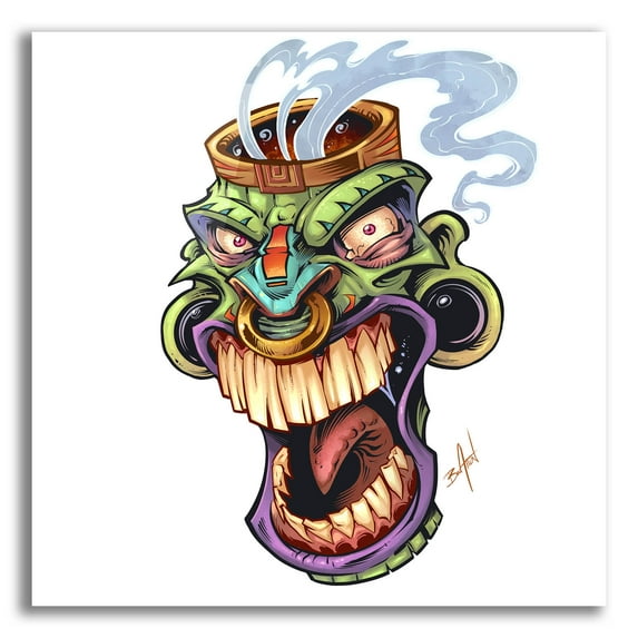 Epic Art 'Tiki Head 2 Screaming' by Flyland Designs, Acrylic Glass Wall Art, 12"x12"