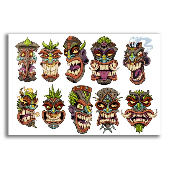 Epic Art 'Tiki Heads Flat' by Flyland Designs, Acrylic Glass Wall Art, 24"x16"