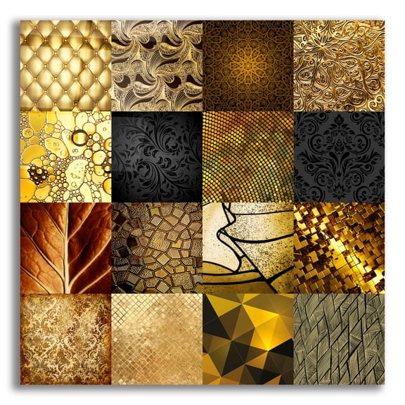 Epic Art 'Tiles Decor Gold' by GraphINC, Acrylic Glass Wall Art, 12"x12"