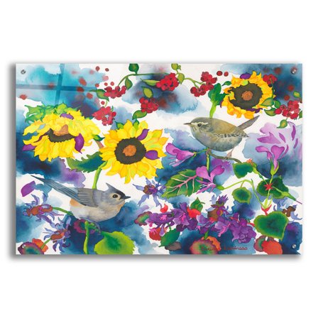 Epic Art 'Titmouse & Wren' by Carissa Luminess, Acrylic Glass Wall Art, 36"x24"