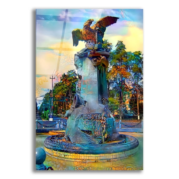 Epic Art 'Toluca Mexio Fountain Eagle Firmado' by Pedro Gavidia, Acrylic Glass Wall Art, 16"x24"