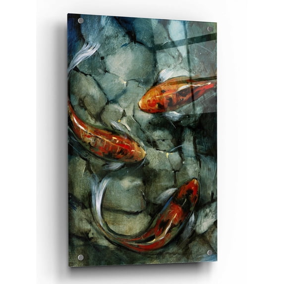 Epic Art 'Tres Koi II' by Tim O'Toole, Acrylic Glass Wall Art, 24"x36"