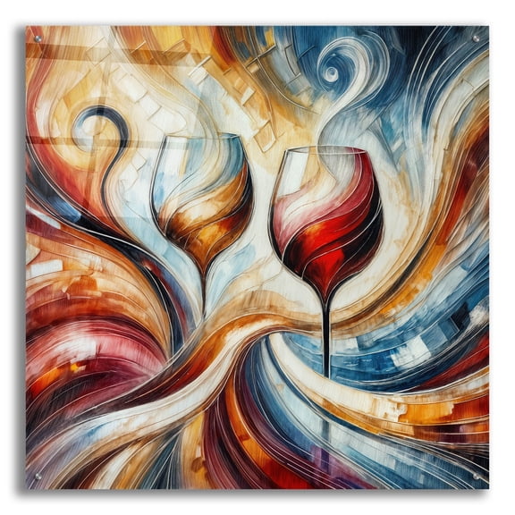 Epic Art 'Two Glasses Of Wine Abstract' by Rey Klimt Acrylic Glass Wall Art, 36" x 36"