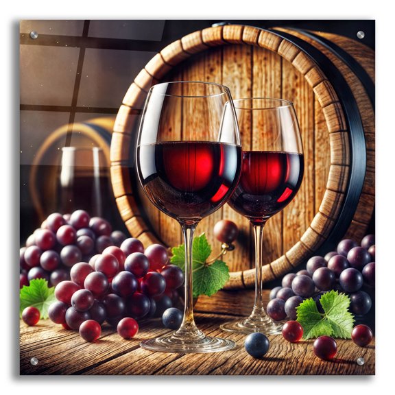 Epic Art 'Two Glasses Of Wine' by Rey Klimt Acrylic Glass Wall Art, 24" x 24"