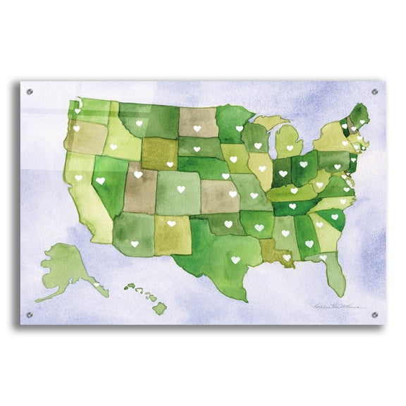 Epic Art 'Usa Capital Map'  by Kathleen Parr Acrylic Glass Wall Art, 36" x 24"