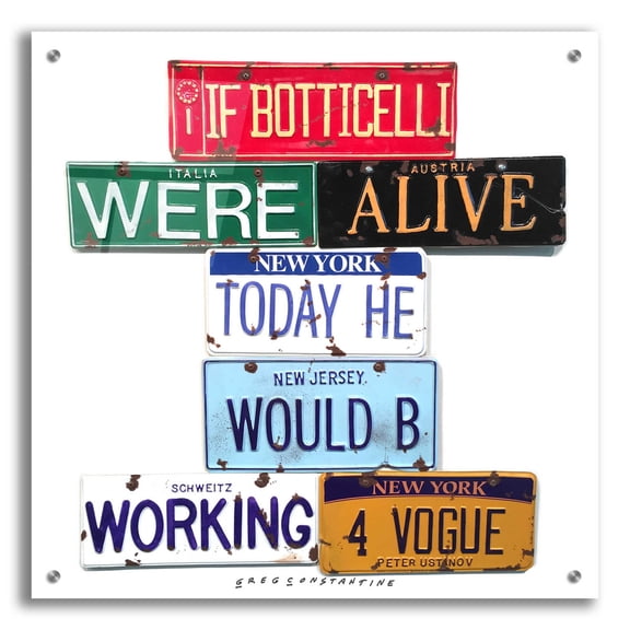 Epic Art 'Ustinov Botticelli Working 4 Vogue' by Gregory Constantine, Acrylic Glass Wall Art, 24"x24"