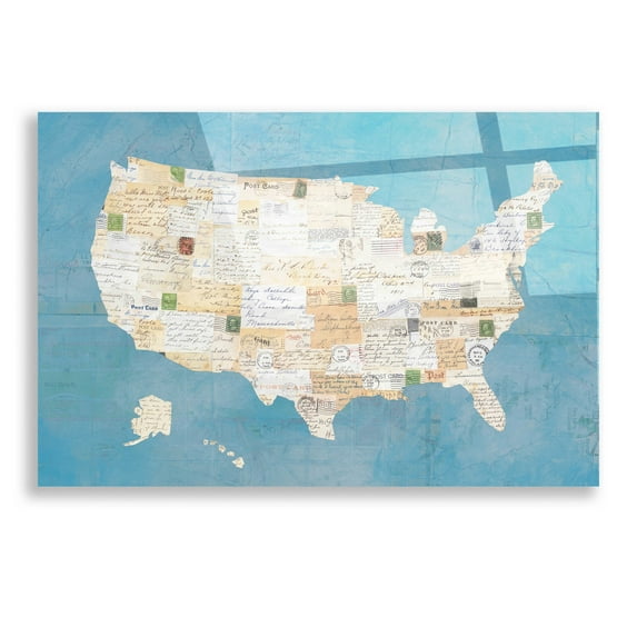 Epic Art 'Vintage USA on Blue' by Courtney Prahl, Acrylic Glass Wall Art, 16"x12"