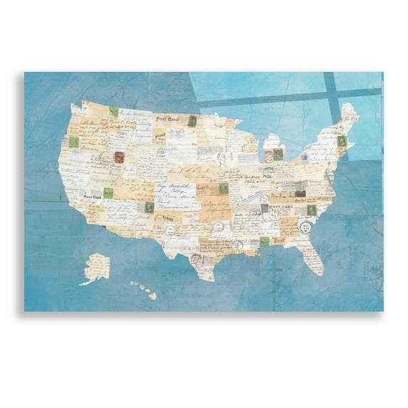 Epic Art 'Vintage USA on Blue' by Courtney Prahl, Acrylic Glass Wall Art, 24"x16"