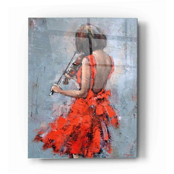 Epic Art 'Violinist in Red' by Alexander Gunin, Acrylic Glass Wall Art, 12"x16"