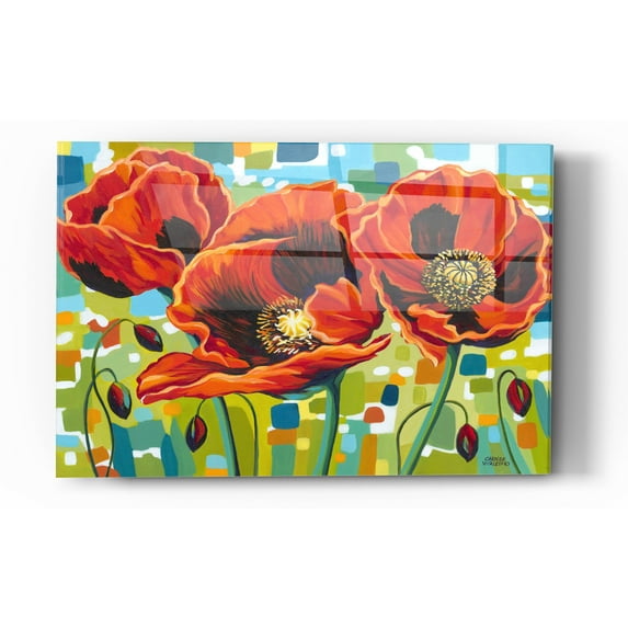 Epic Art 'Vivid Poppies III' by Carolee Vitaletti Acrylic Glass Wall Art, 24"x36"