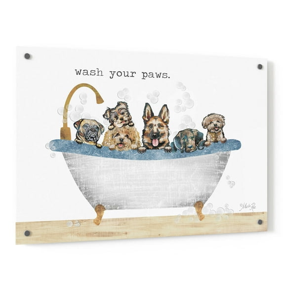 Epic Art 'Wash Your Paws' by Marla Rae, Acrylic Glass Wall Art, 36"x24"