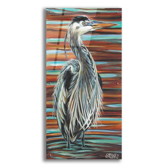 Epic Art 'Watchful Heron I' by Carolee Vitaletti, Acrylic Glass Wall Art, 24"x48"