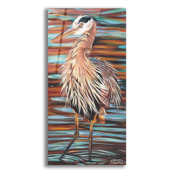 Epic Art 'Watchful Heron II' by Carolee Vitaletti, Acrylic Glass Wall Art, 24"x48"