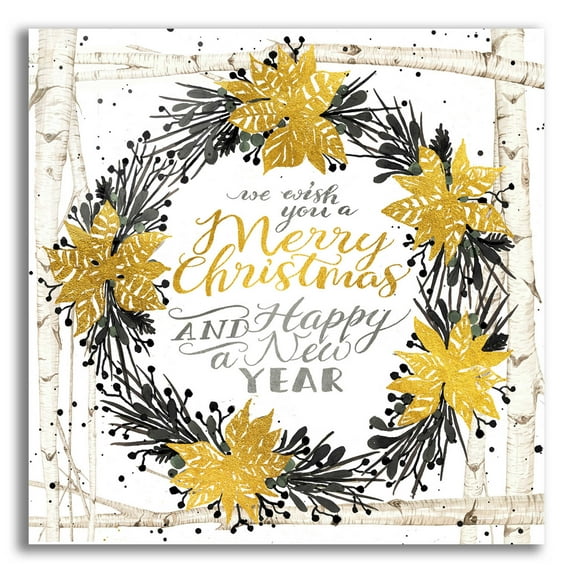 Epic Art 'We Wish You a Merry Christmas Birch Wreath' by Cindy Jacobs, Acrylic Glass Wall Art, 12"x12"
