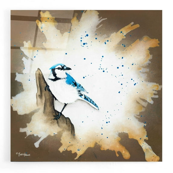 Epic Art 'Weathered Friends - Blue Jay' by Britt Hallowell, Acrylic Glass Wall Art, 12"x12"