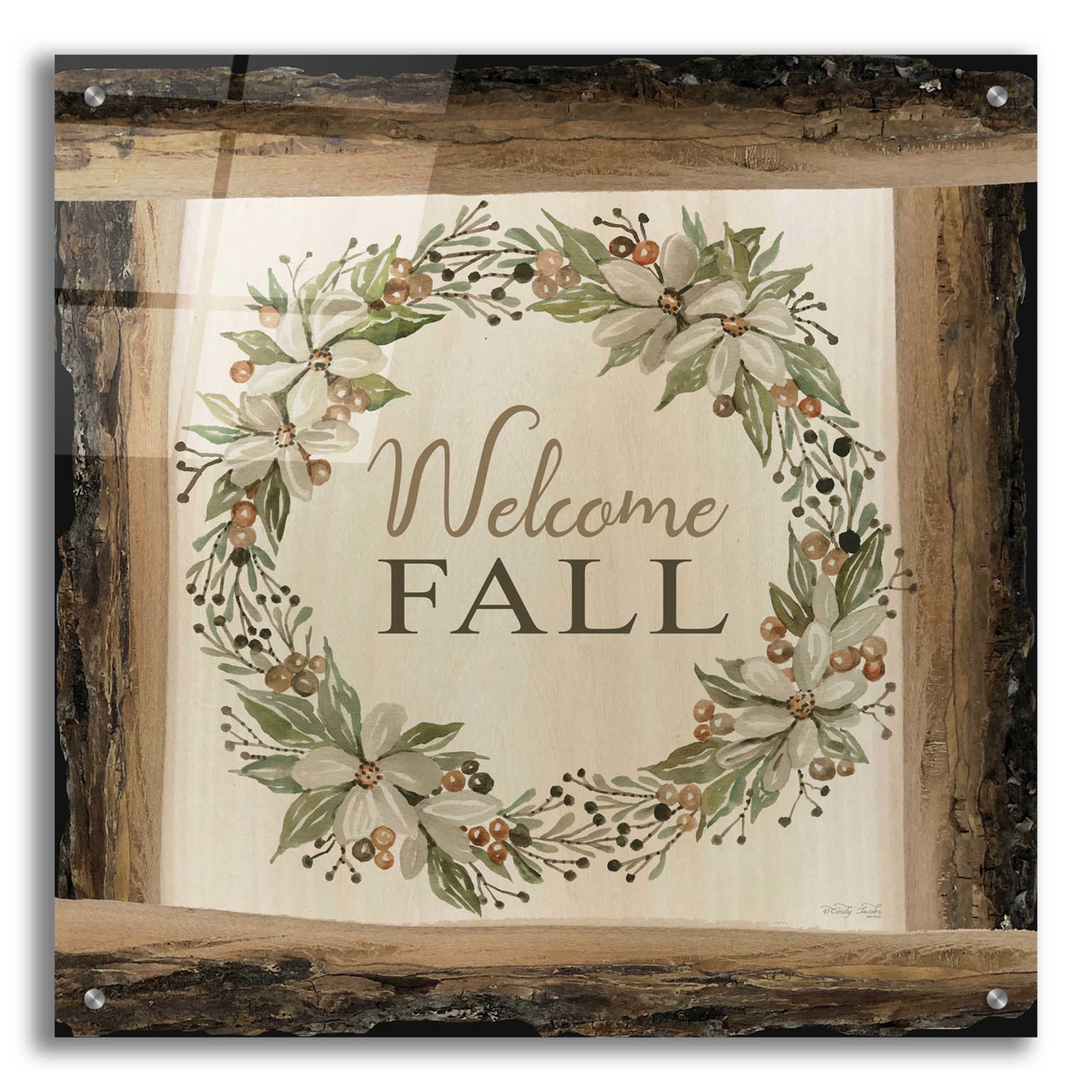 Epic Art 'Welcome Fall Wreath' by Cindy Jacobs, Acrylic Glass Wall Art ...
