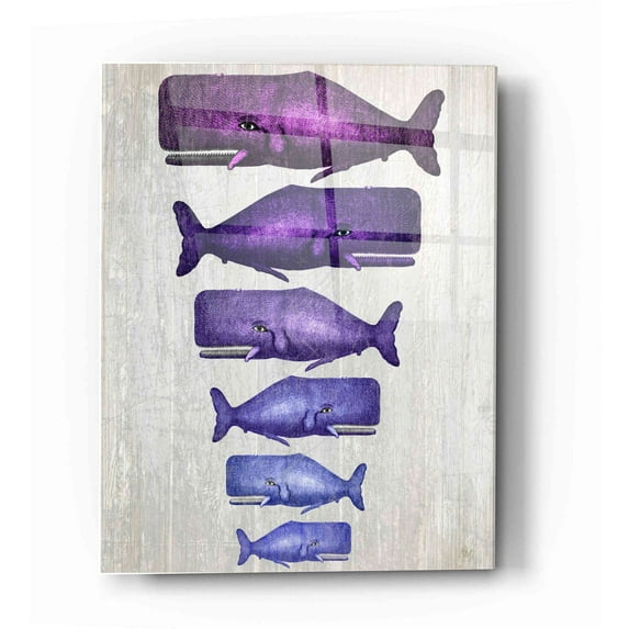 Epic Art 'Whale Family Purple on White' by Fab Funky Acrylic Glass Wall Art, 16"x24"