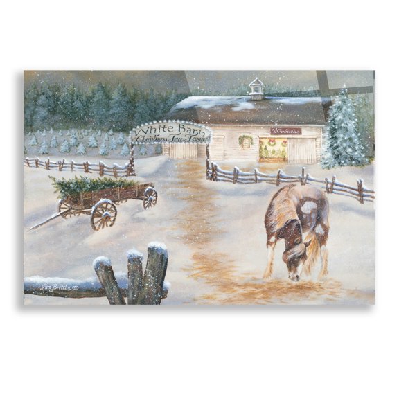Epic Art 'White Barn Tree Farm' by Pam Britton, Acrylic Glass Wall Art, 24"x16"