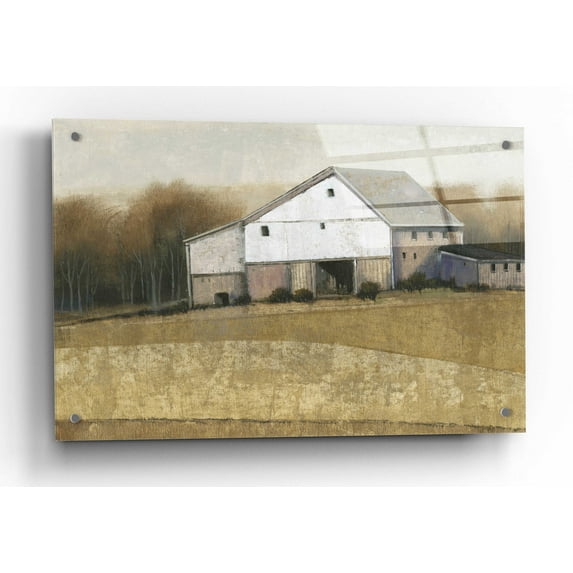 Epic Art 'White Barn View I' by Tim O'Toole, Acrylic Glass Wall Art, 36"x24"