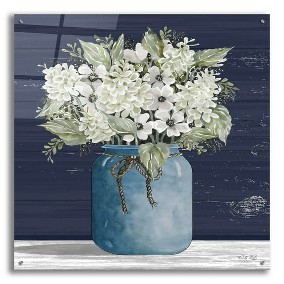 Epic Art 'White Flowers I' by Cindy Jacobs, Acrylic Glass Wall Art, 36"x36"