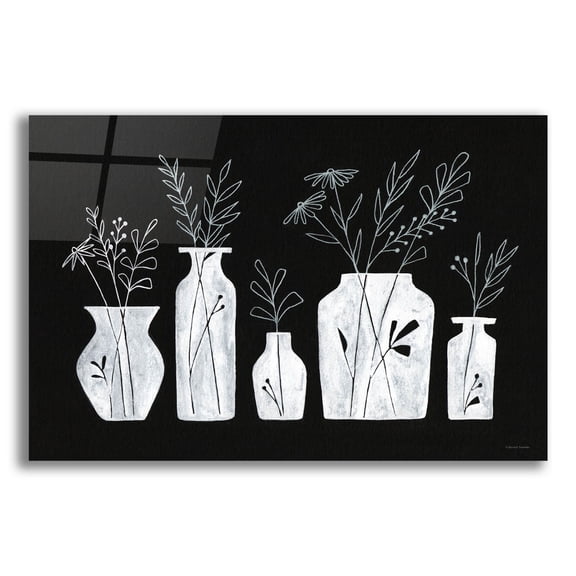 Epic Art 'White Line Floral Vases' by Rachel Nieman, Acrylic Glass Wall Art, 16"x12"