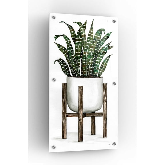 Epic Art 'White Pots on Stands III' by Cindy Jacobs, Acrylic Glass Wall Art, 12"x24"