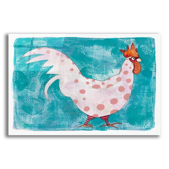 Epic Art 'White Rooster With Red Socks' by Maria Pietri, Acrylic Glass Wall Art, 24"x16"