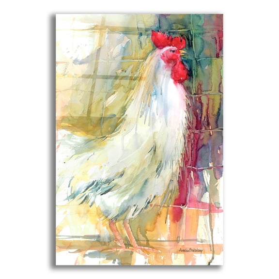 Epic Art 'White Rooster'  by Annelein Beukenkamp Acrylic Glass Wall Art, 12" x 16"